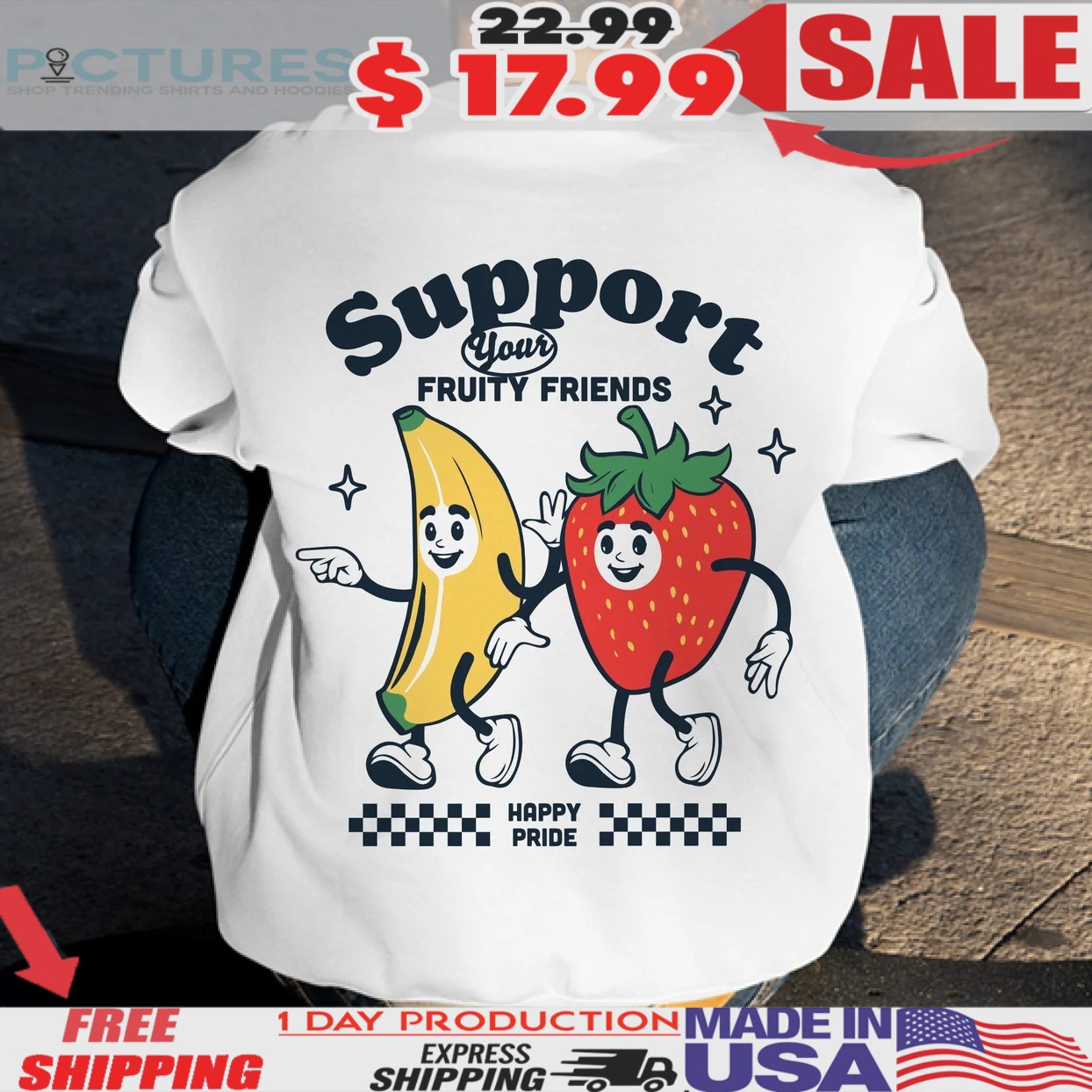 Pride Month Support Your Fruity Friends Banana And Strawberry Happy Pride T Shirt