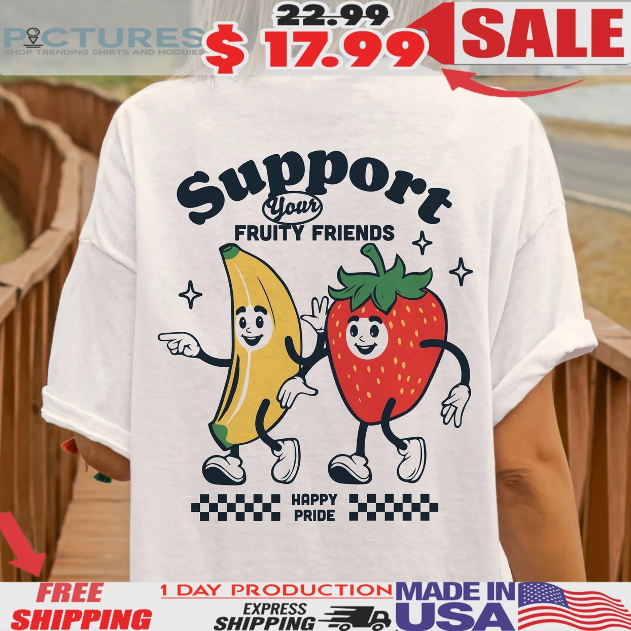 Pride Month Support Your Fruity Friends Banana And Strawberry Happy Pride T Shirt