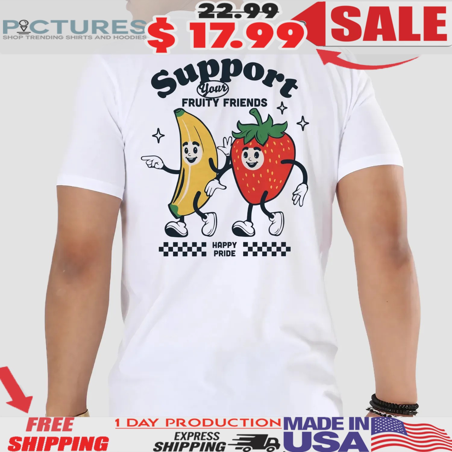 Pride Month Support Your Fruity Friends Banana And Strawberry Happy Pride T Shirt