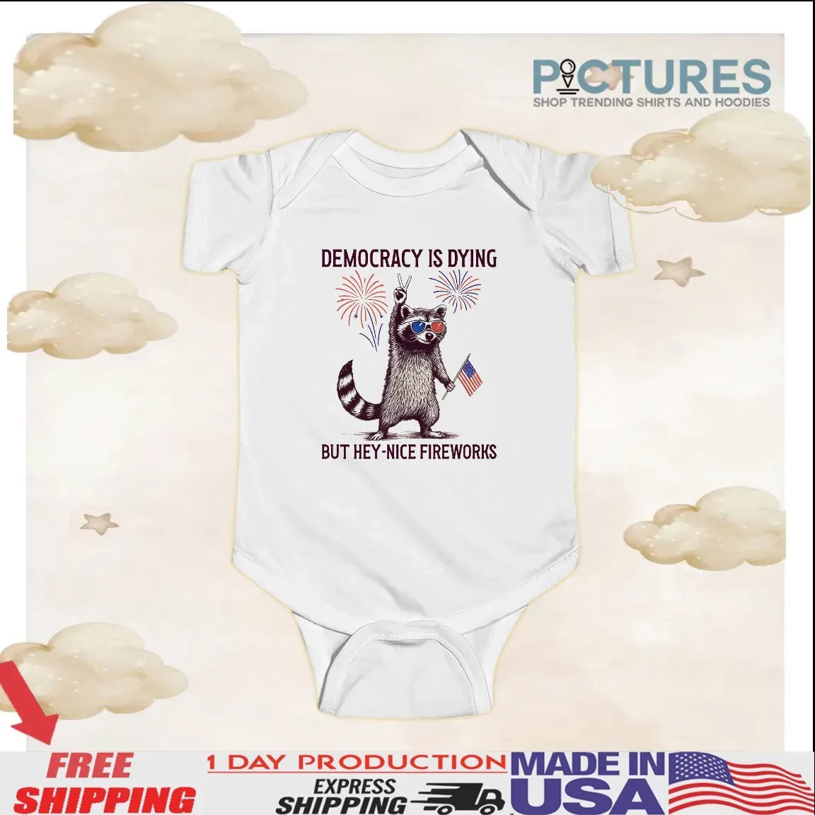 Raccoon Democracy Is Dying But Hey Nice Fireworks 4th Of July T Shirt