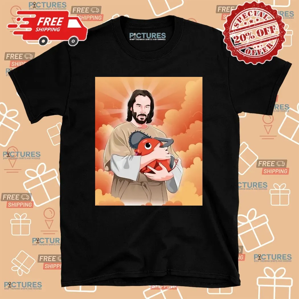 Saint Keanu Hug Pochita Comic Art T Shirt