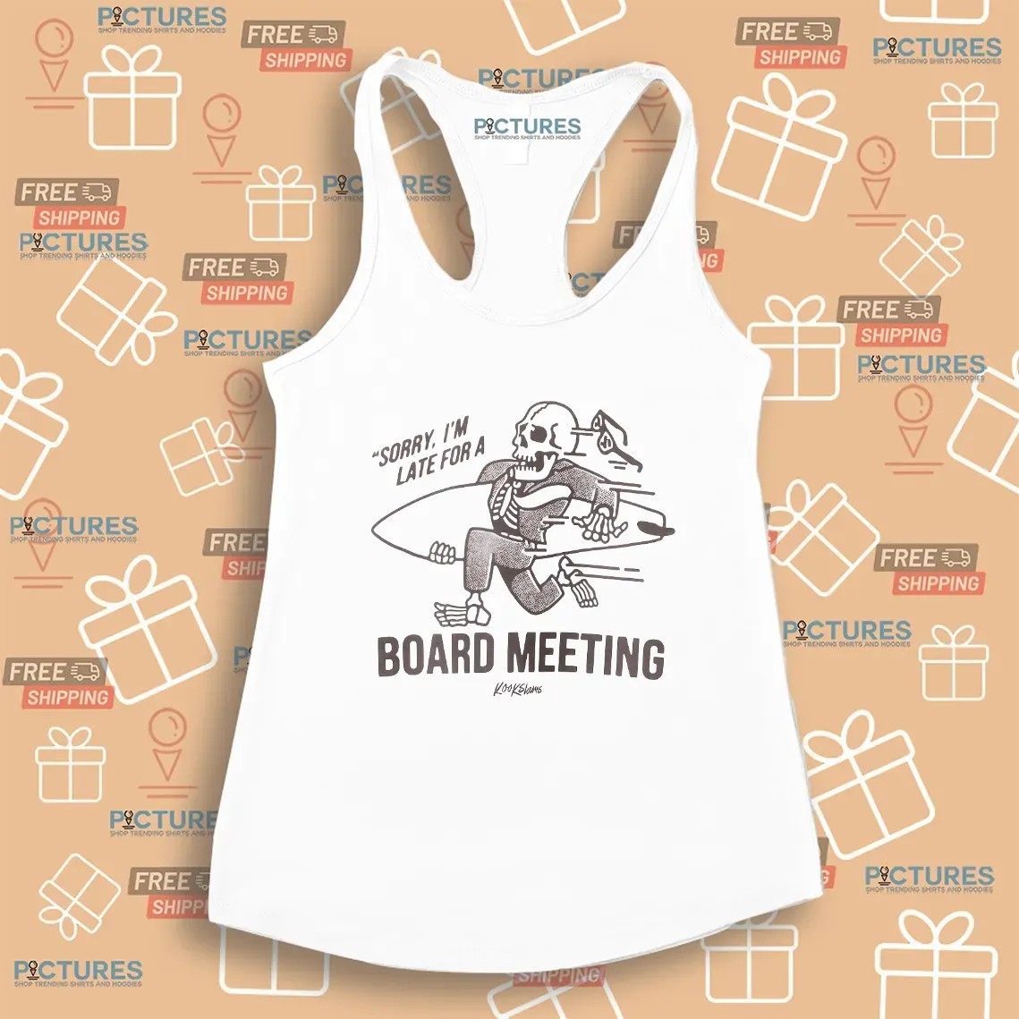 Skeleton Surf Sorry I'm Late For A Board Meeting T Shirt