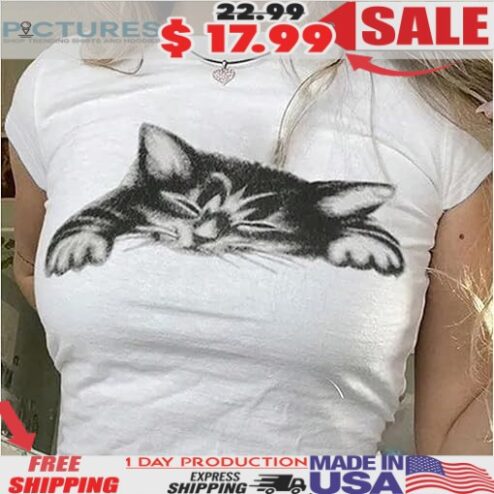 Sleepy Cat Y2k Cropped Tee