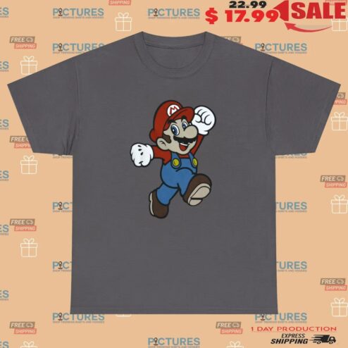 Super Mario Jumping Plumber Video Game Character T Shirt
