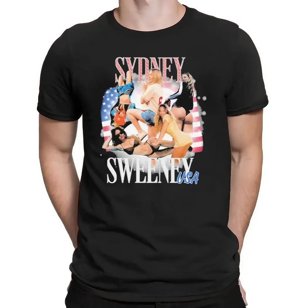 Sydney Sweeney USA American Flag Vintage Bootleg T Shirt