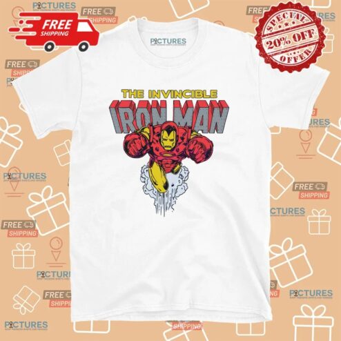 The Invincible Iron Man Retro Marvel Superhero Flying Action Pose T Shirt