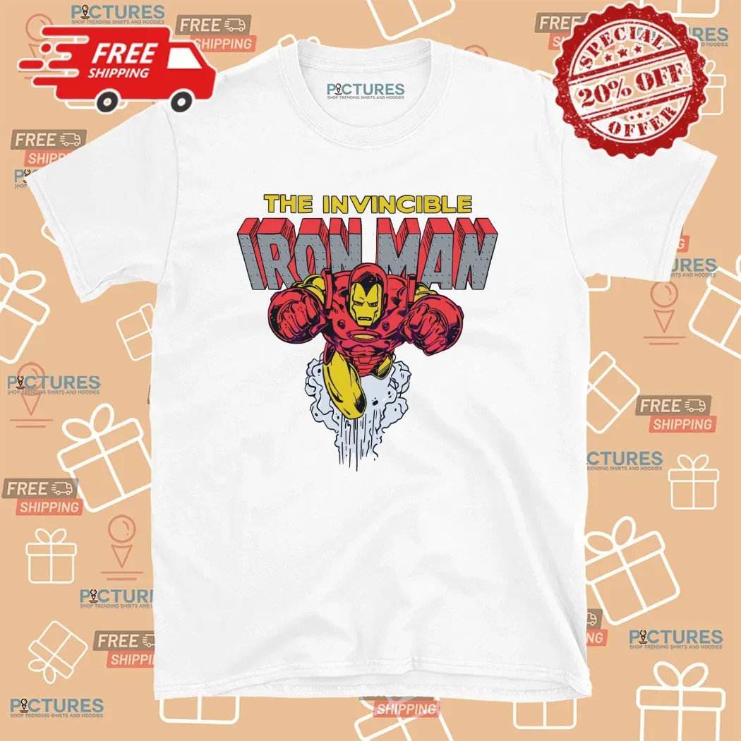 The Invincible Iron Man Retro Marvel Superhero Flying Action Pose T Shirt