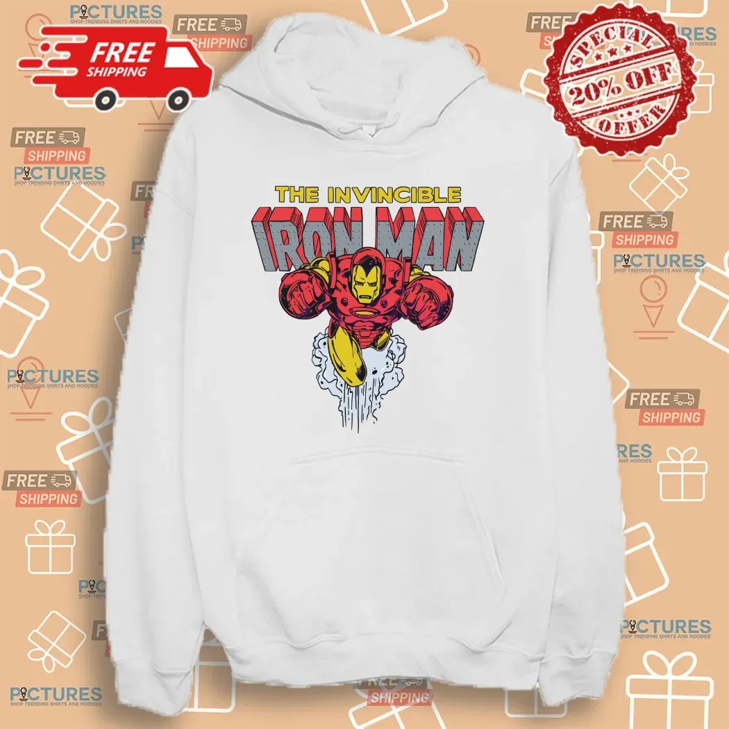 The Invincible Iron Man Retro Marvel Superhero Flying Action Pose T Shirt