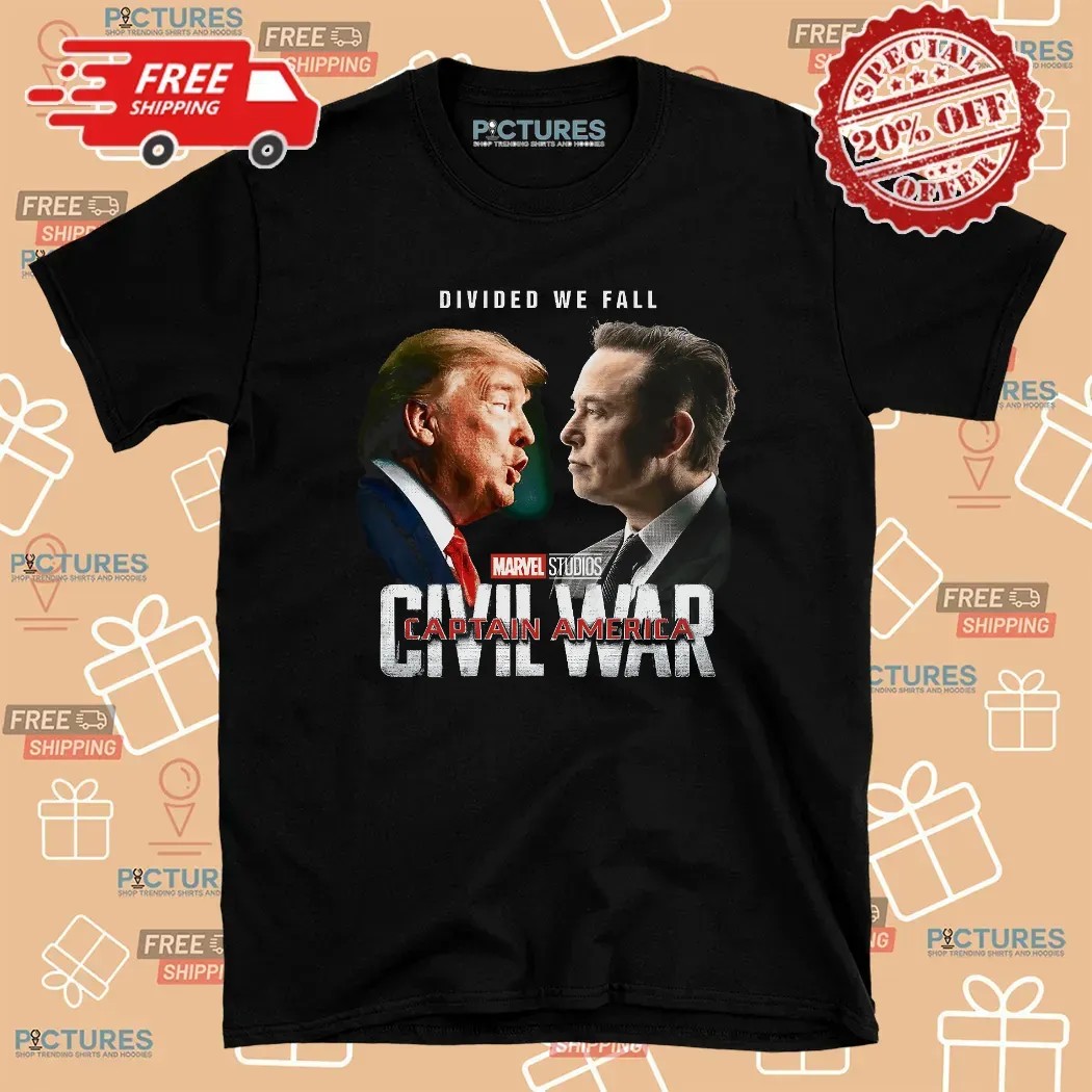 Trump Vs Elon Divided We Fall Captain America Civil War Marvel Studios Parody T Shirt