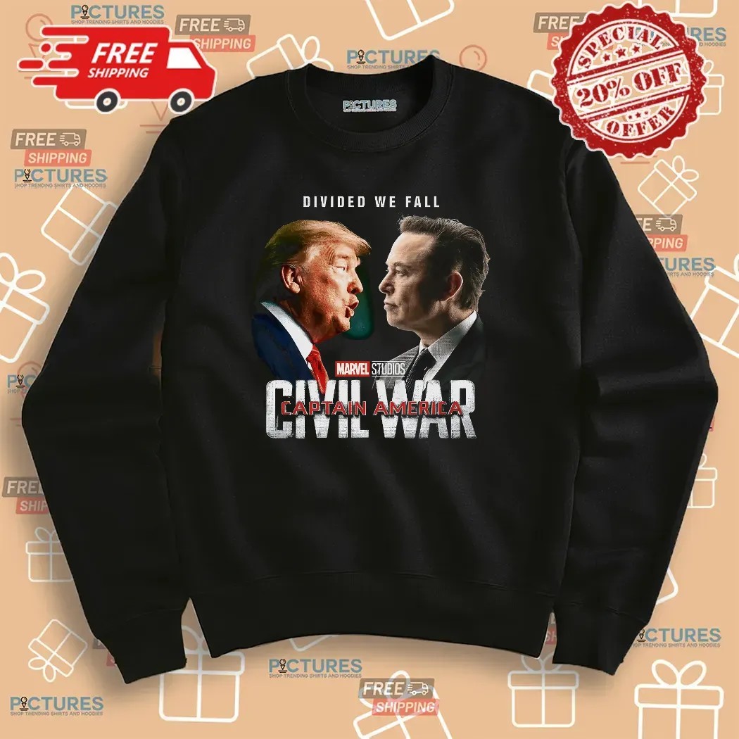 Trump Vs Elon Divided We Fall Captain America Civil War Marvel Studios Parody T Shirt
