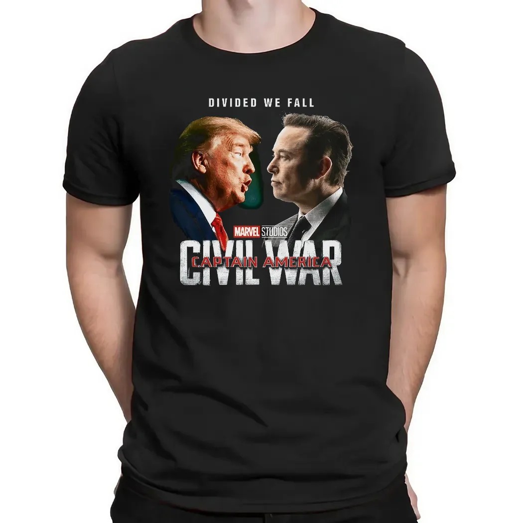 Trump Vs Elon Divided We Fall Captain America Civil War Marvel Studios Parody T Shirt