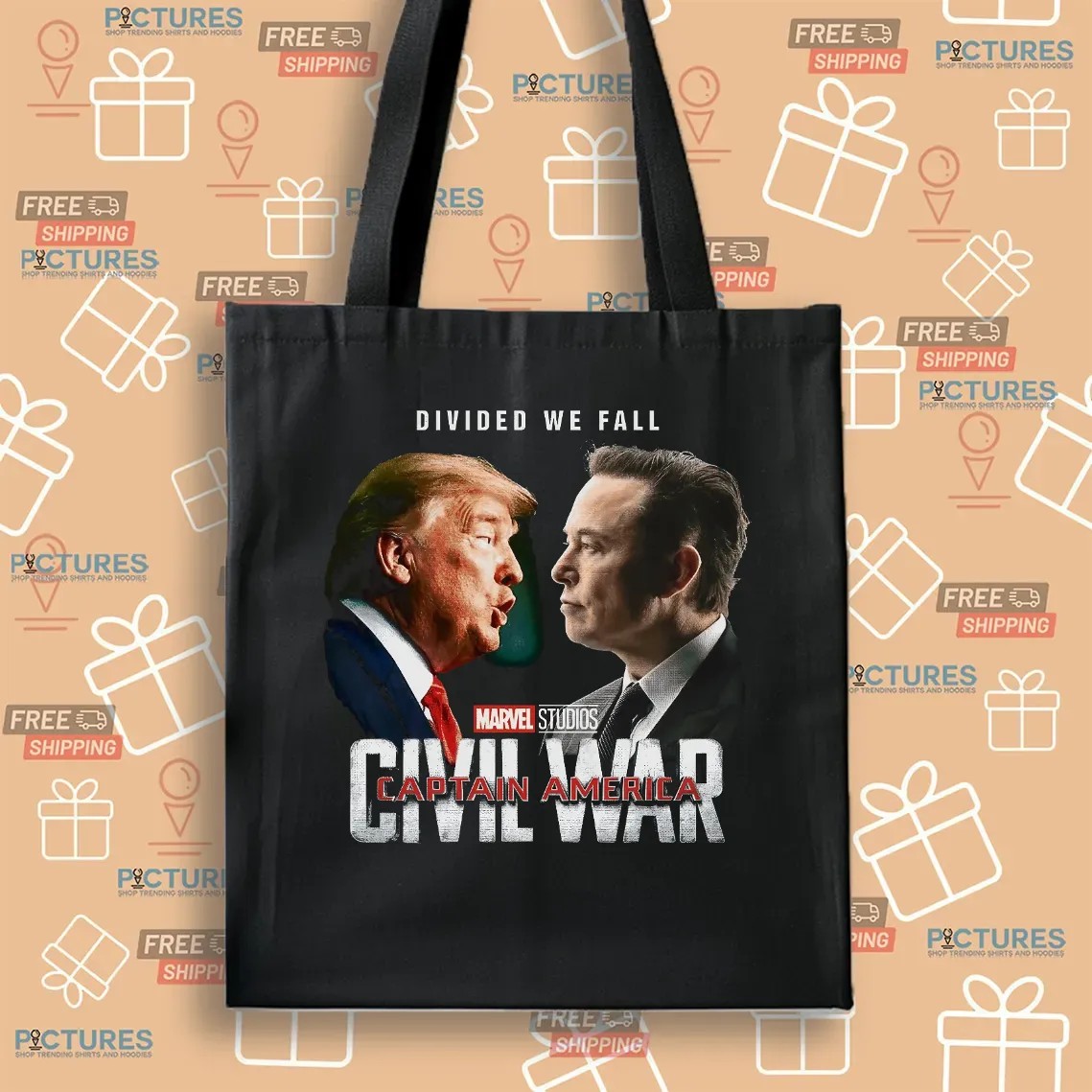 Trump Vs Elon Divided We Fall Captain America Civil War Marvel Studios Parody T Shirt
