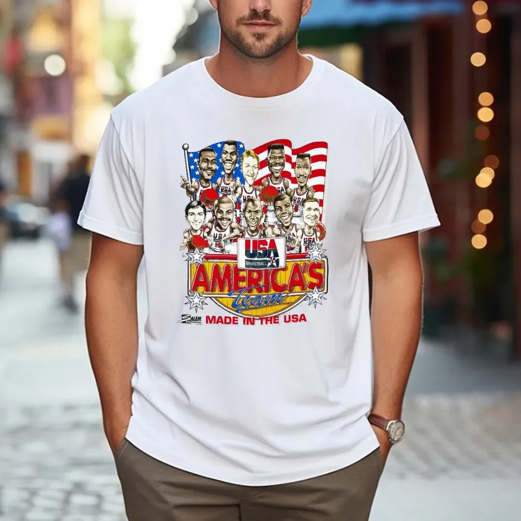 USA Basketball America's Team Made IN The USA Vintage 1992 Dream Team Caricature T Shirt