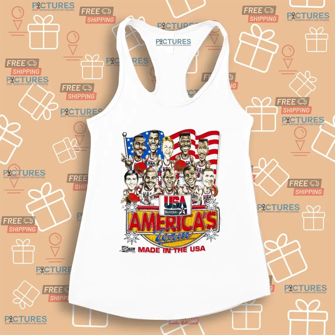 USA Basketball America's Team Made IN The USA Vintage 1992 Dream Team Caricature T Shirt