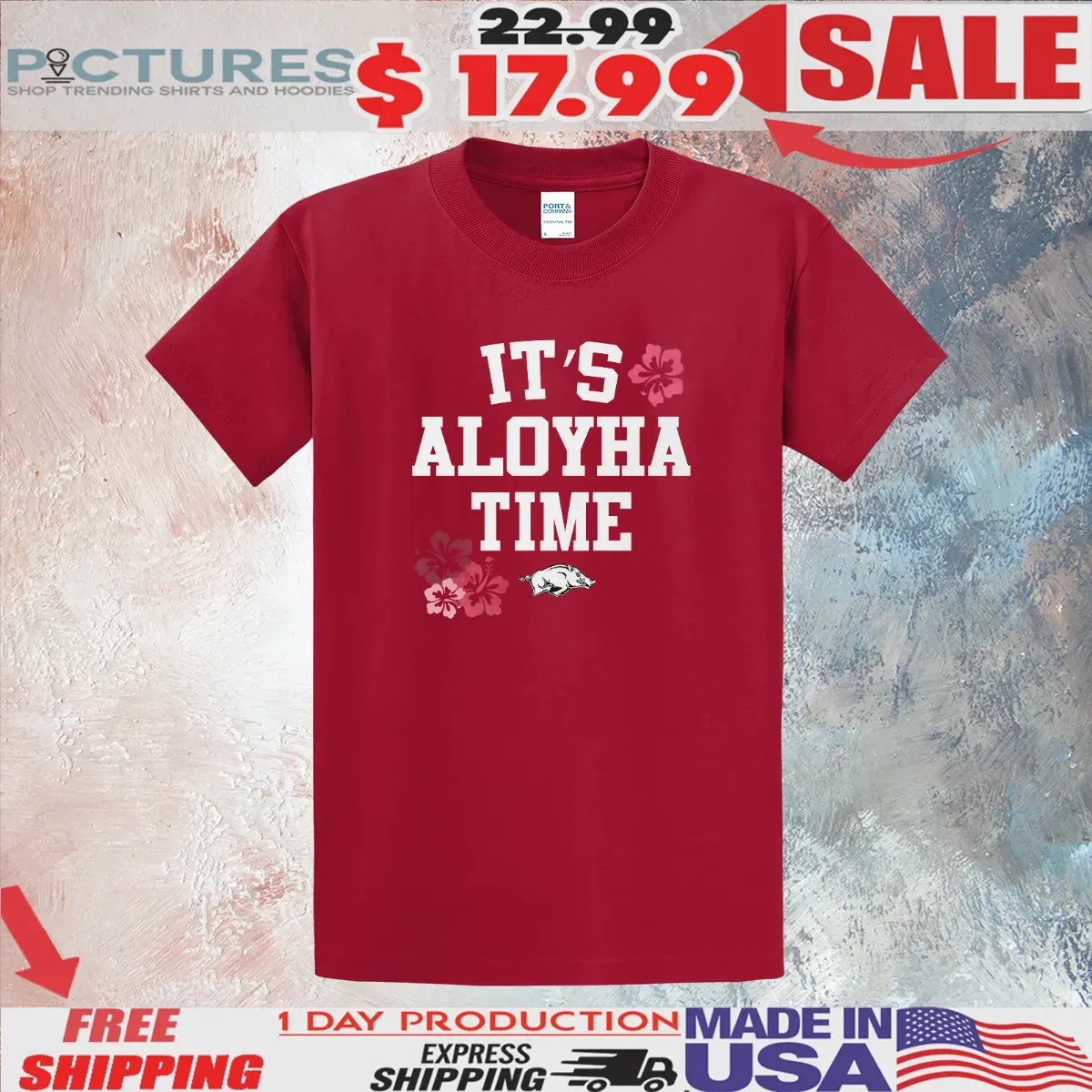 Wehiwa Aloy Arkansas Razorbacks It's Aloyha Time T Shirt