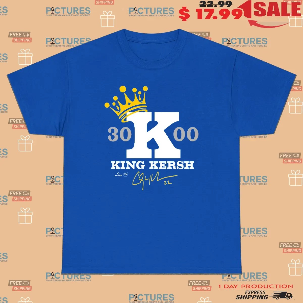 Clayton Kershaw Los Angeles Dodgers King Kershaw 3000 Signature T Shirt