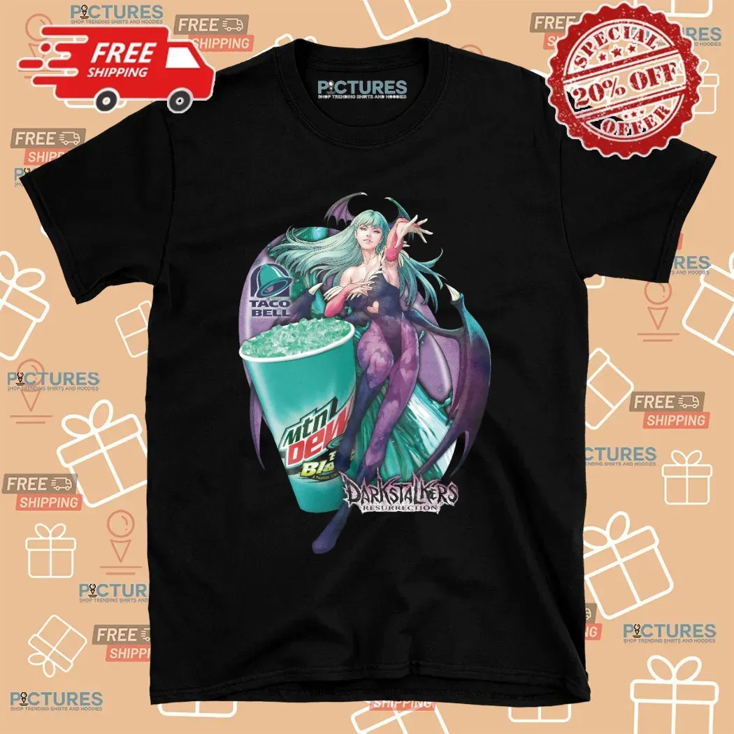 Darkstalkers Resurrection Morrigan Aensland Mtn Dew Baja Blast Drink And Taco Bell Mashup T Shirt