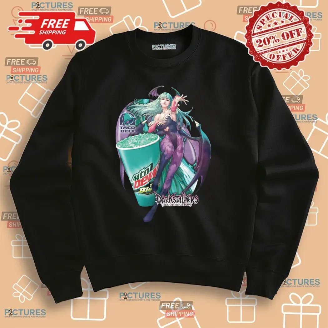 Darkstalkers Resurrection Morrigan Aensland Mtn Dew Baja Blast Drink And Taco Bell Mashup T Shirt