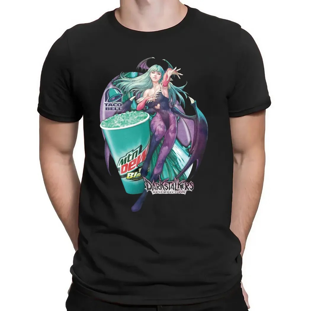 Darkstalkers Resurrection Morrigan Aensland Mtn Dew Baja Blast Drink And Taco Bell Mashup T Shirt