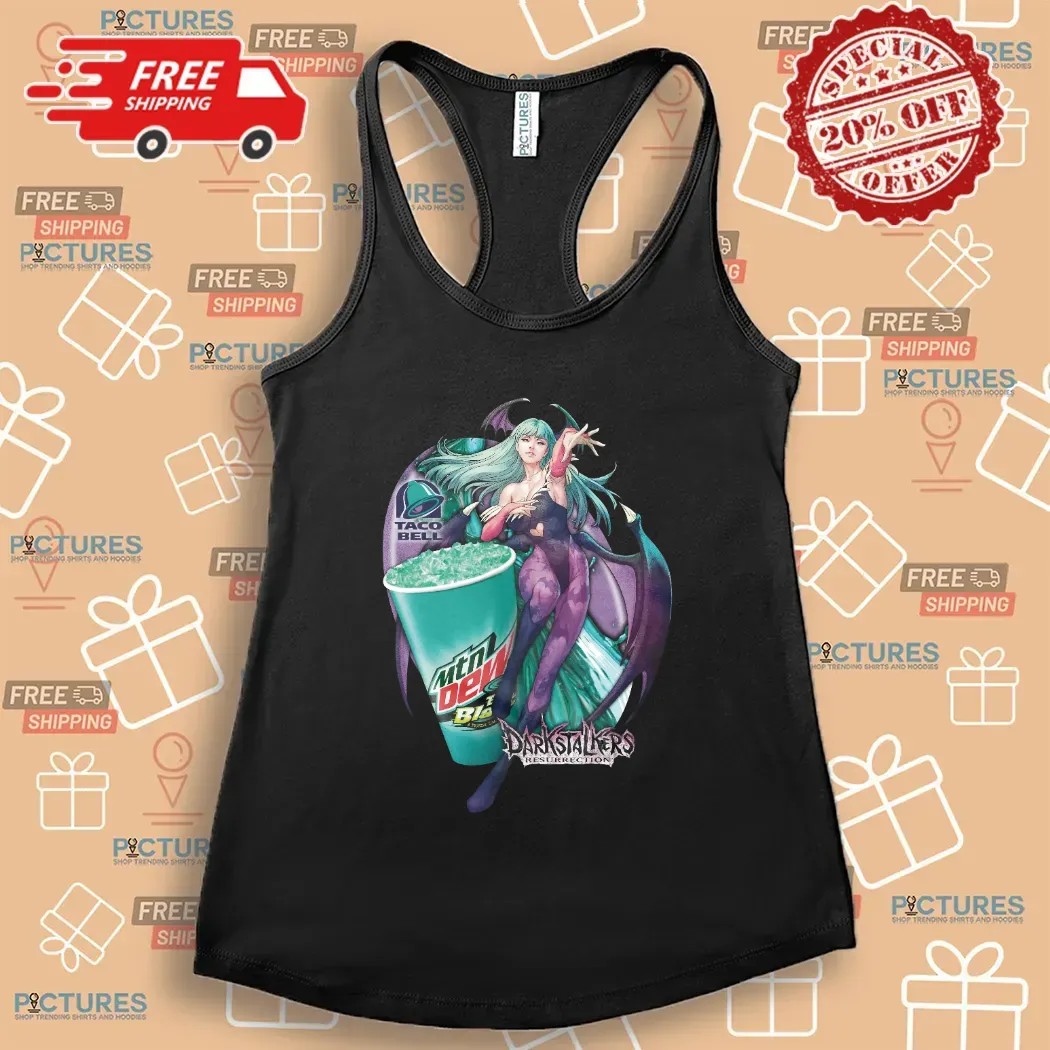 Darkstalkers Resurrection Morrigan Aensland Mtn Dew Baja Blast Drink And Taco Bell Mashup T Shirt