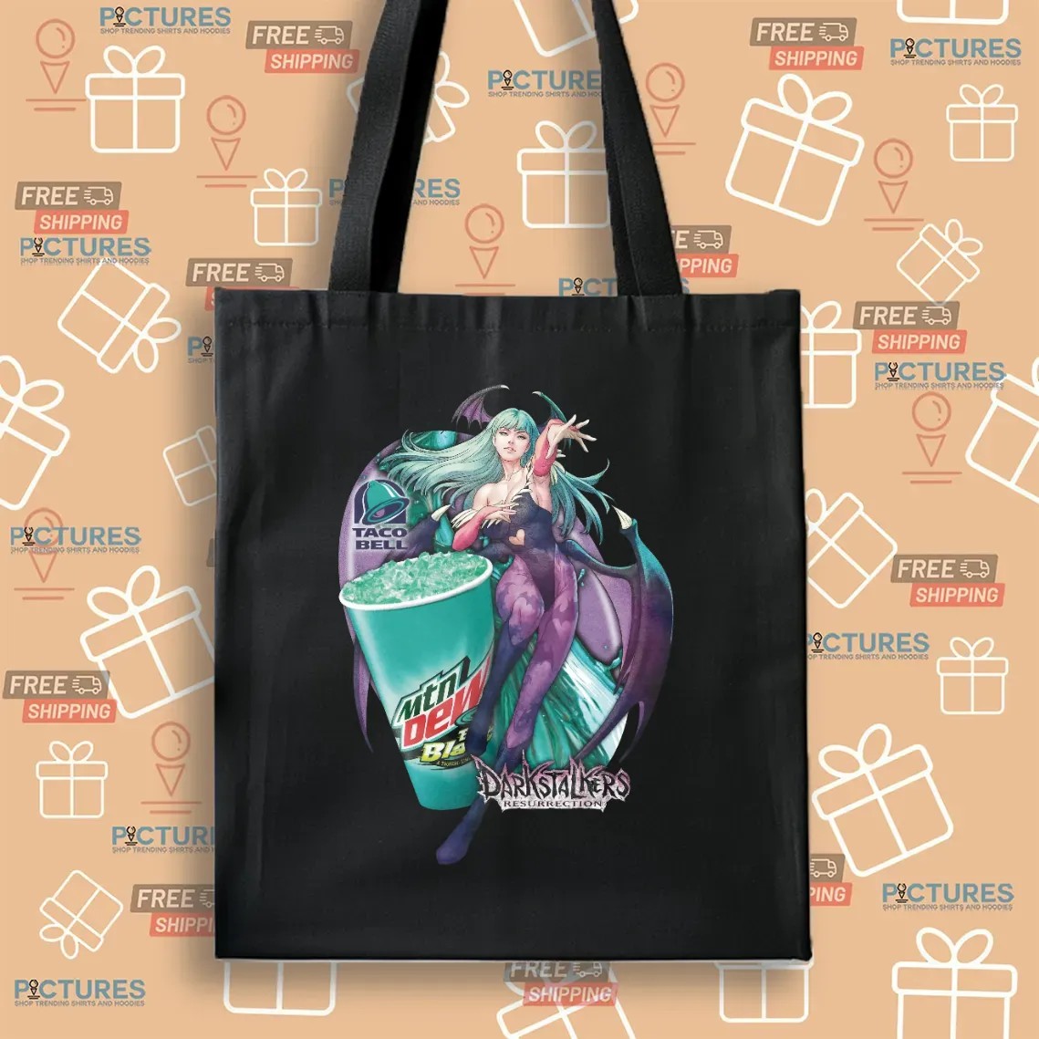 Darkstalkers Resurrection Morrigan Aensland Mtn Dew Baja Blast Drink And Taco Bell Mashup T Shirt
