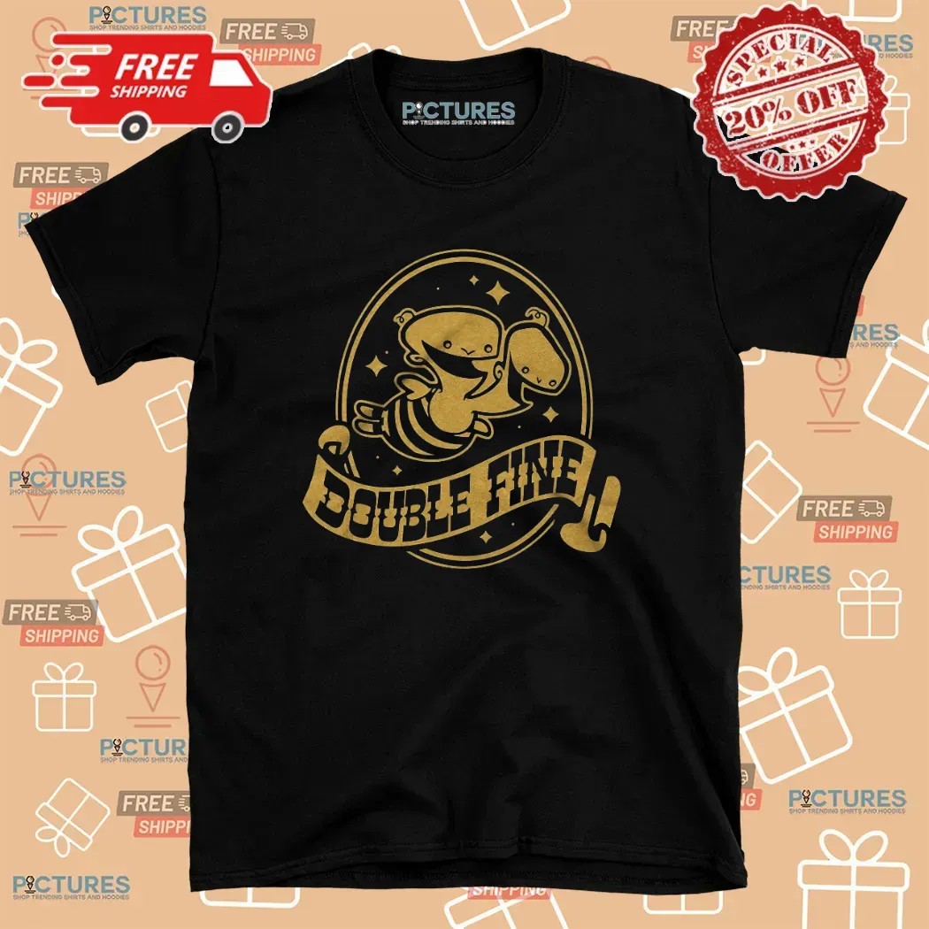 Double Fine Golden Two Head Baby 25th Anniversary T Shirt