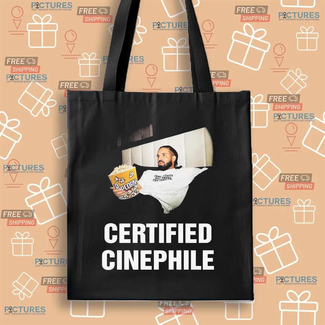 Drake with Popcorn Certified Cinephile T Shirt Drake with Popcorn Certified Cinephile T Shirt