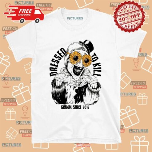 Dressed to Kill Grimm Since 2017 Creepy Clown Horror Graphic T T Shirt