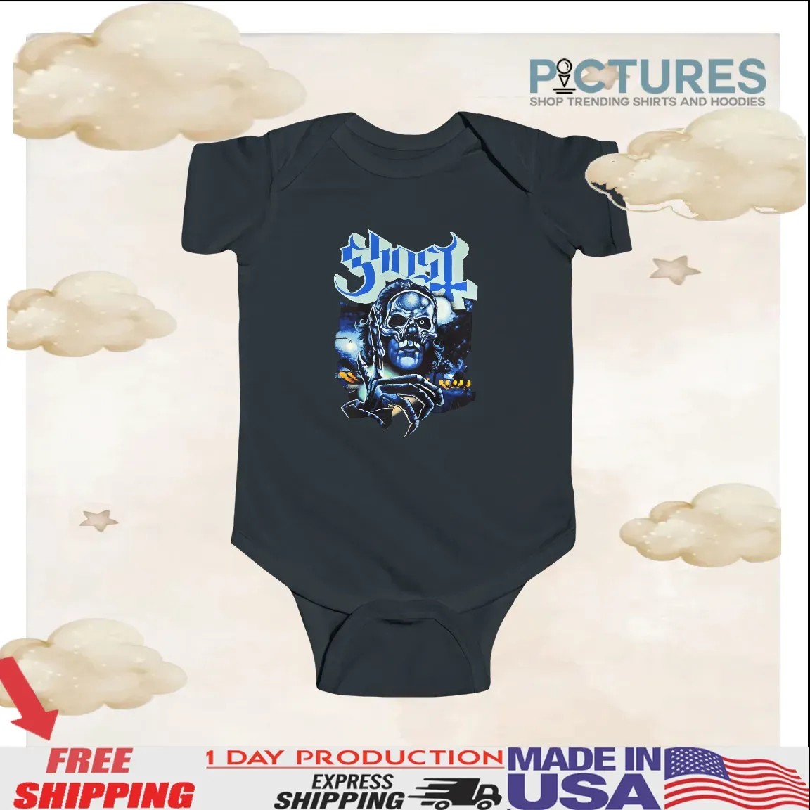 Ghost Band Nightmare Blue Gothic Skull Horror Graphic T Shirt
