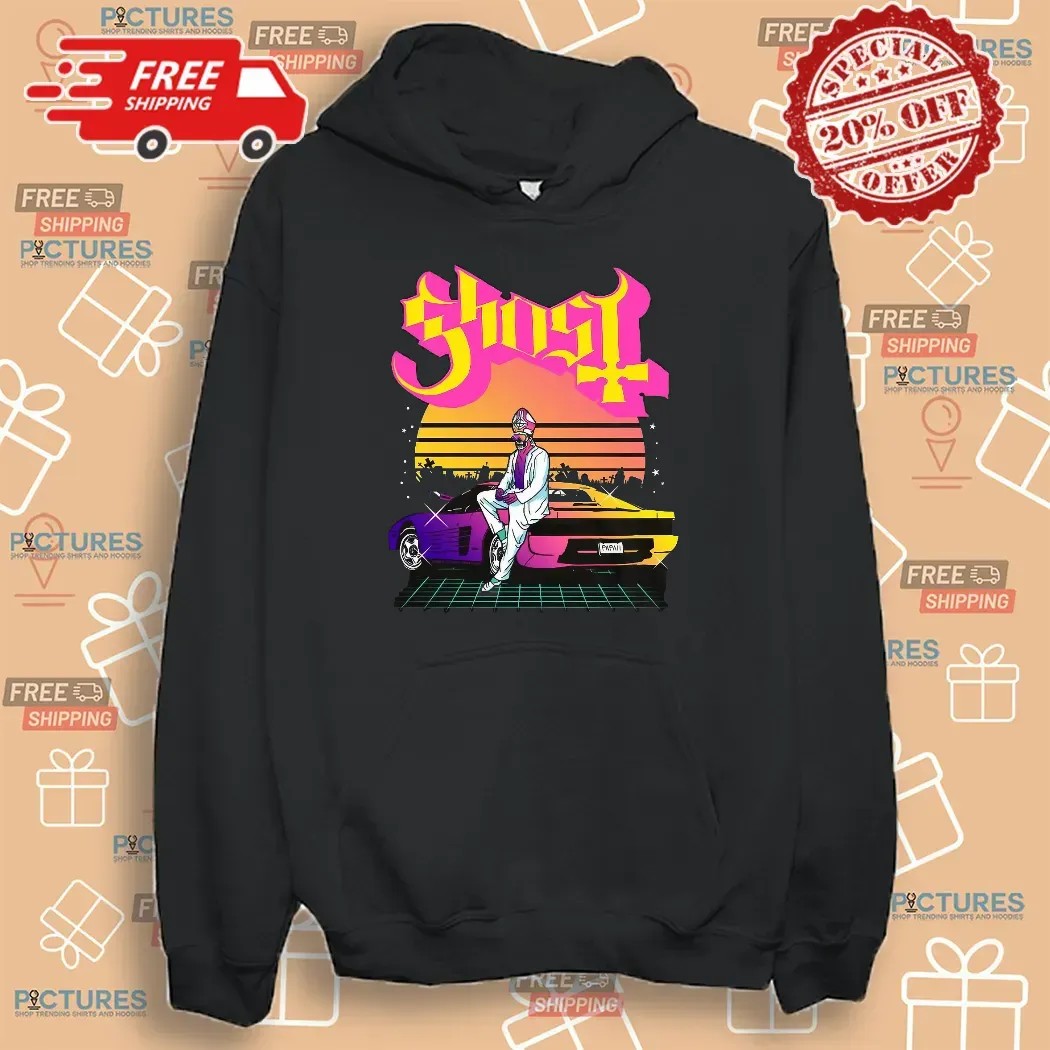 Ghost Papa 2 Vice Vaporwave Skeleton Priest Sports Car Sunset Scene T Shirt