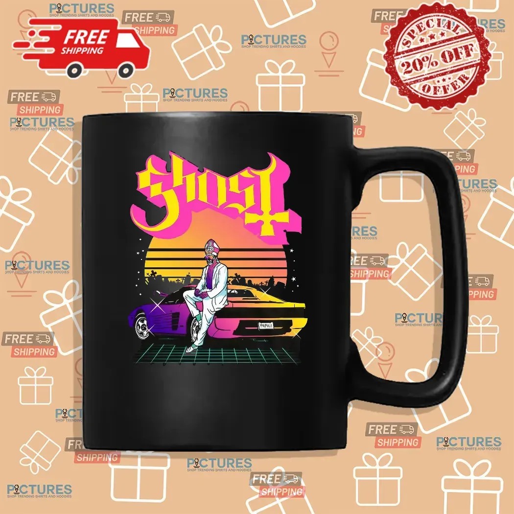 Ghost Papa 2 Vice Vaporwave Skeleton Priest Sports Car Sunset Scene T Shirt