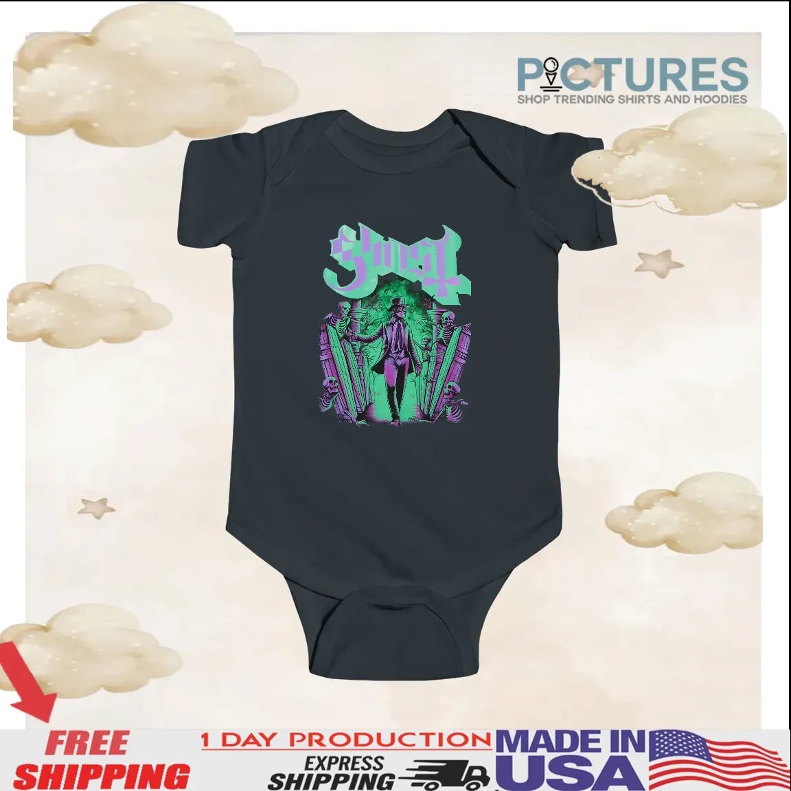 Ghost Papa V Perpetua Portal Glow In The Dark Skeletons T Shirt