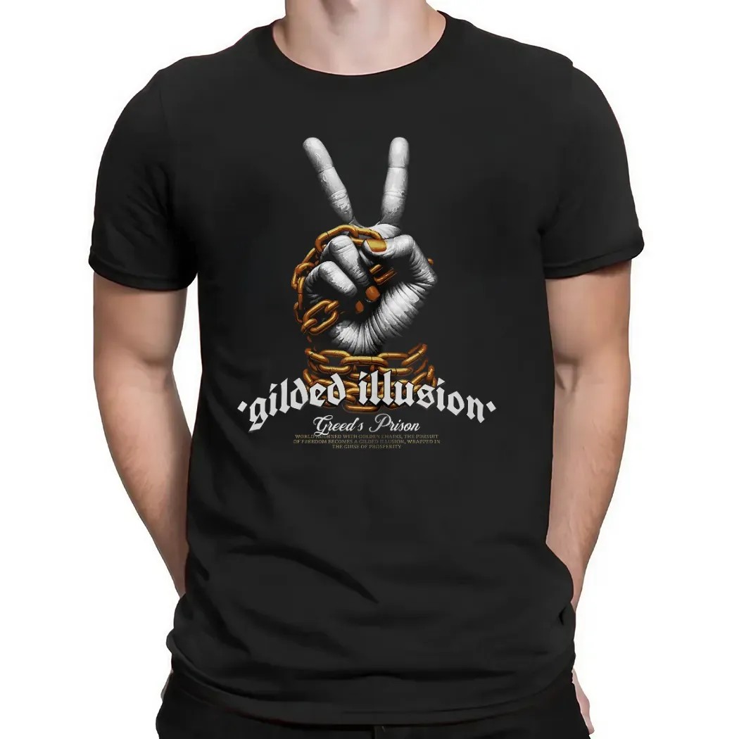 Gilded Illusion Greed's Prison World Adorned With Golden Chains T Shirt