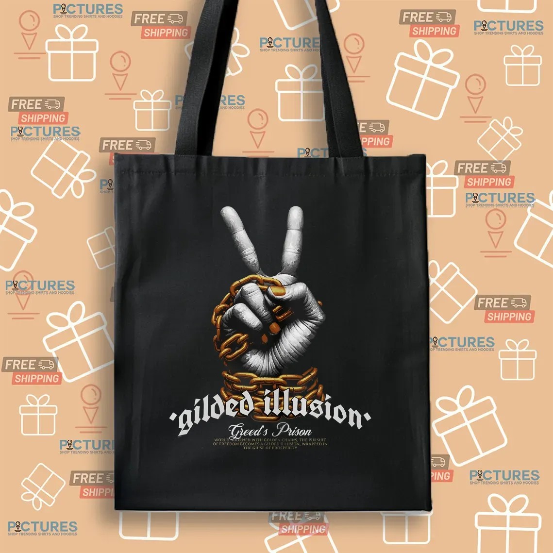 Gilded Illusion Greed's Prison World Adorned With Golden Chains T Shirt