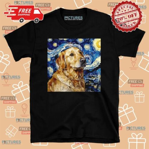 Golden Retriever Starry Night Van Gogh T Shirt
