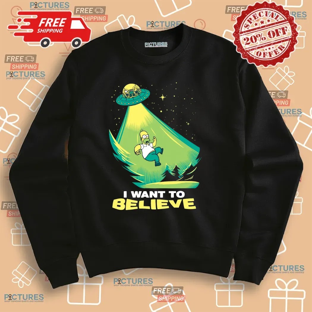 Homer Simpson I Want to Believe Parody Cartoon UFO Alien T Shirt