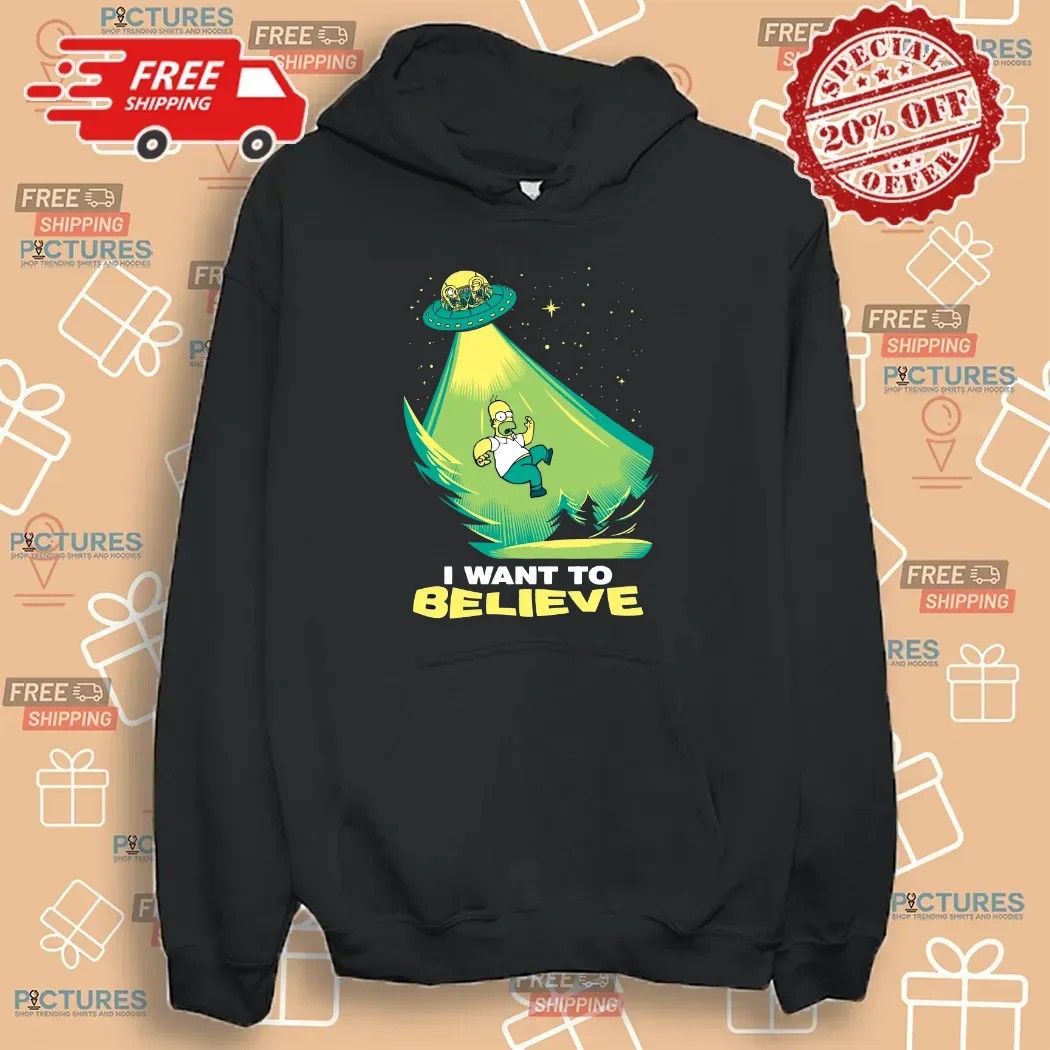 Homer Simpson I Want to Believe Parody Cartoon UFO Alien T Shirt