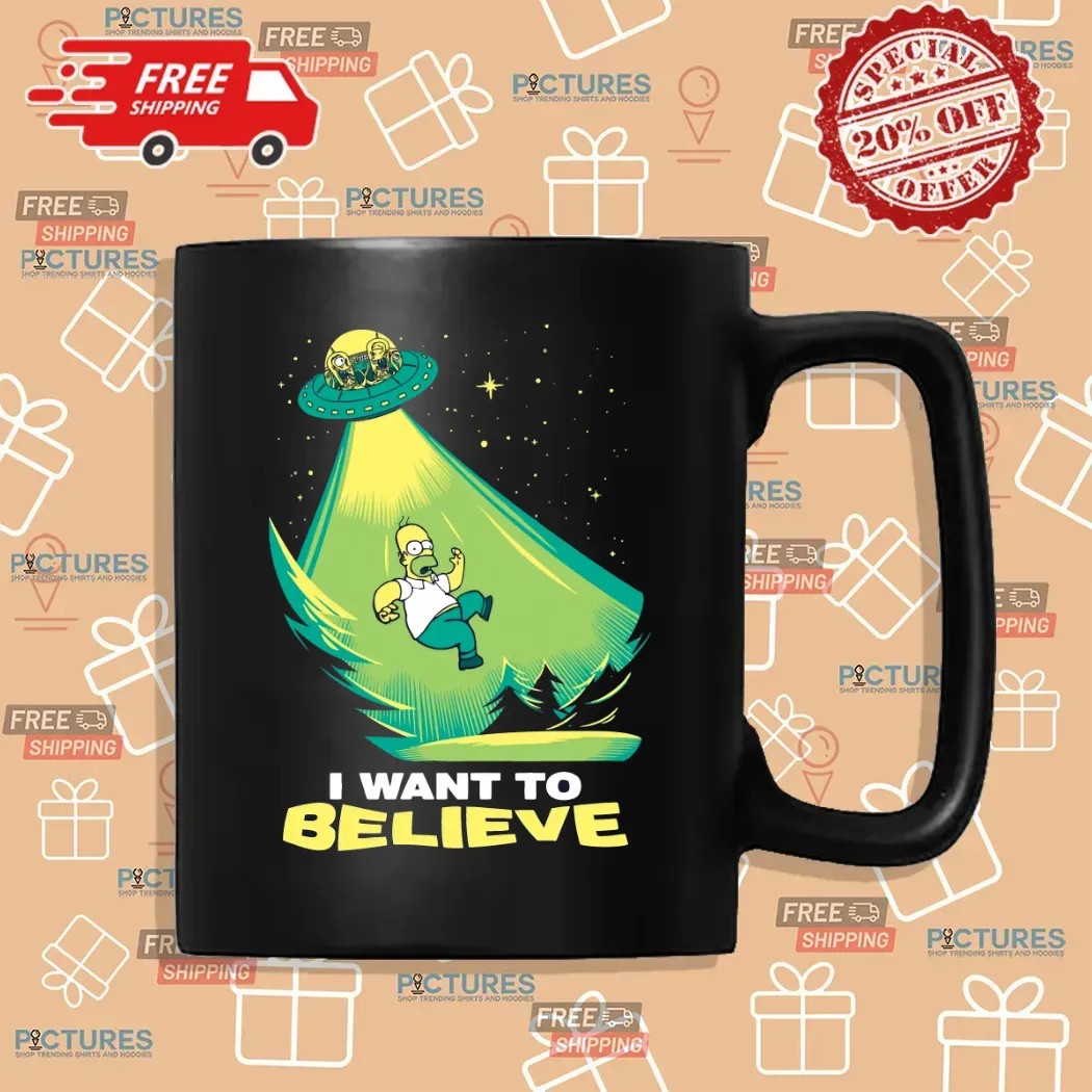Homer Simpson I Want to Believe Parody Cartoon UFO Alien T Shirt