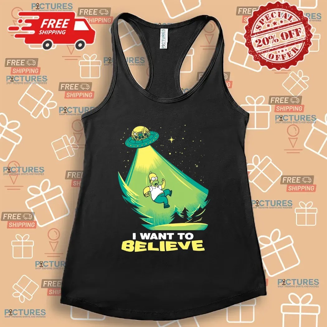 Homer Simpson I Want to Believe Parody Cartoon UFO Alien T Shirt