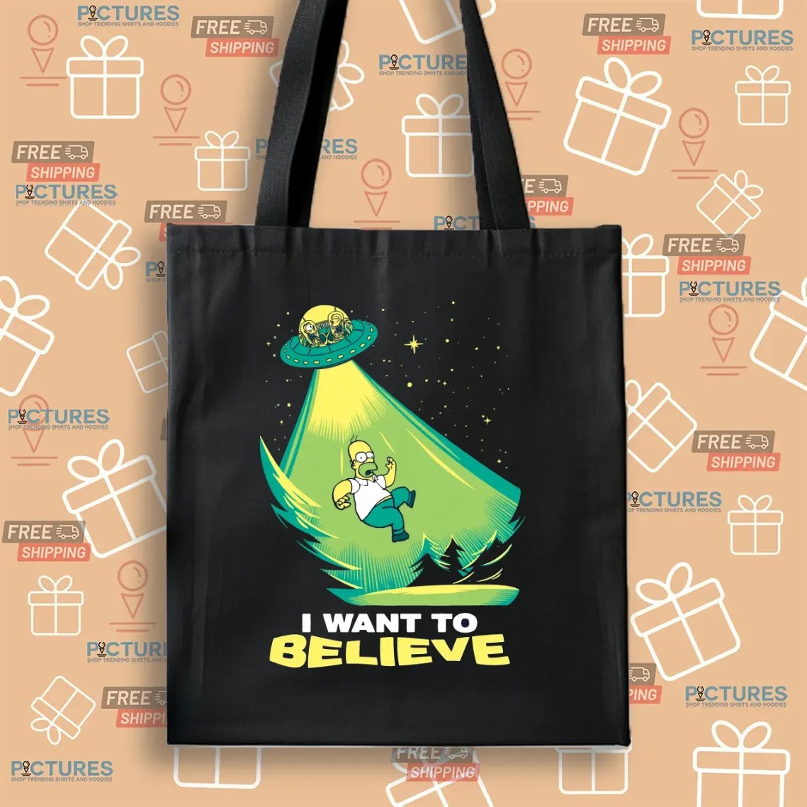 Homer Simpson I Want to Believe Parody Cartoon UFO Alien T Shirt