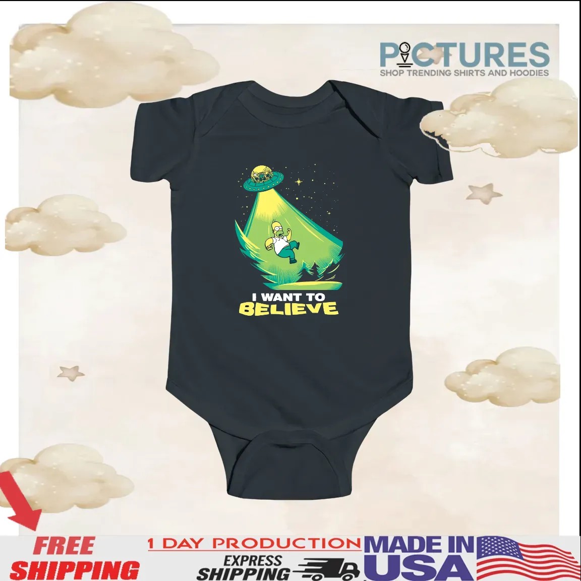 Homer Simpson I Want to Believe Parody Cartoon UFO Alien T Shirt
