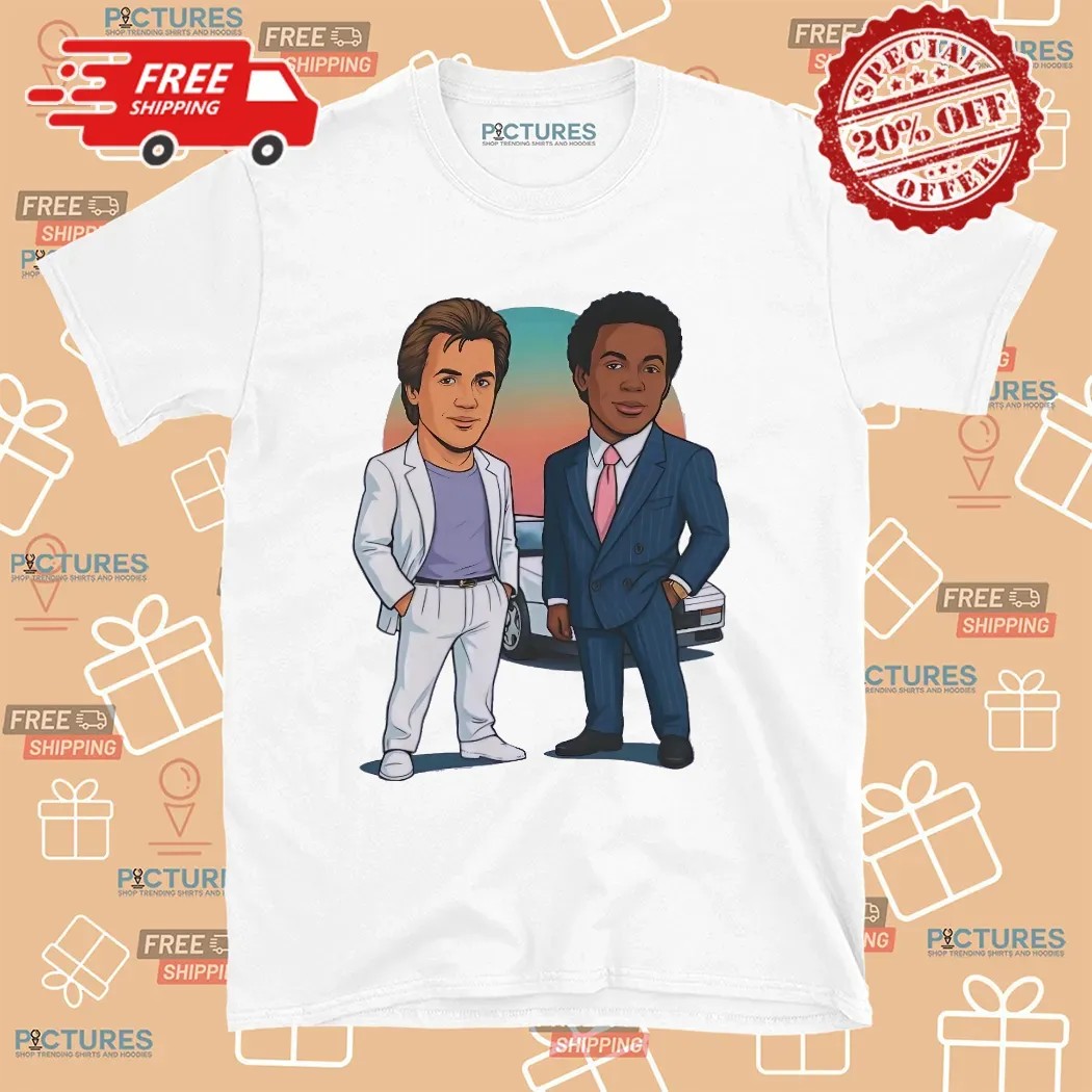 Miami Vice Cartoon Sonny Crockett And Rico Tubbs Caricature T Shirt