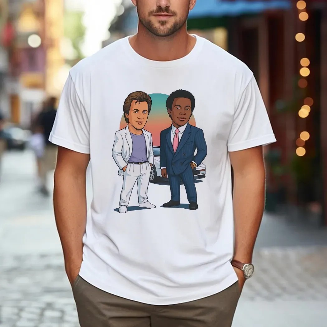 Miami Vice Cartoon Sonny Crockett And Rico Tubbs Caricature T Shirt