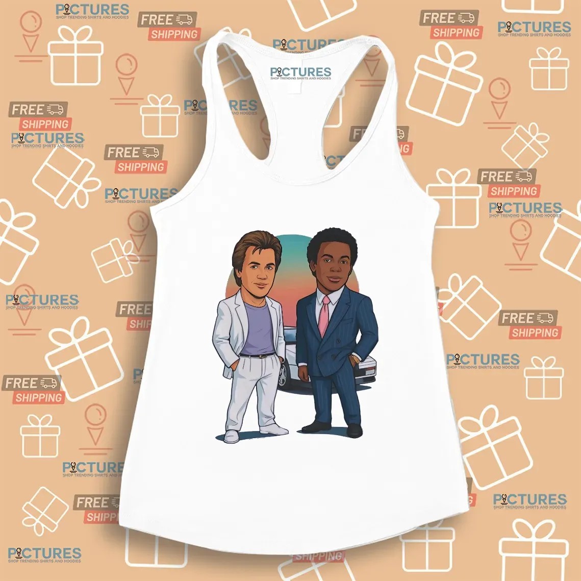 Miami Vice Cartoon Sonny Crockett And Rico Tubbs Caricature T Shirt