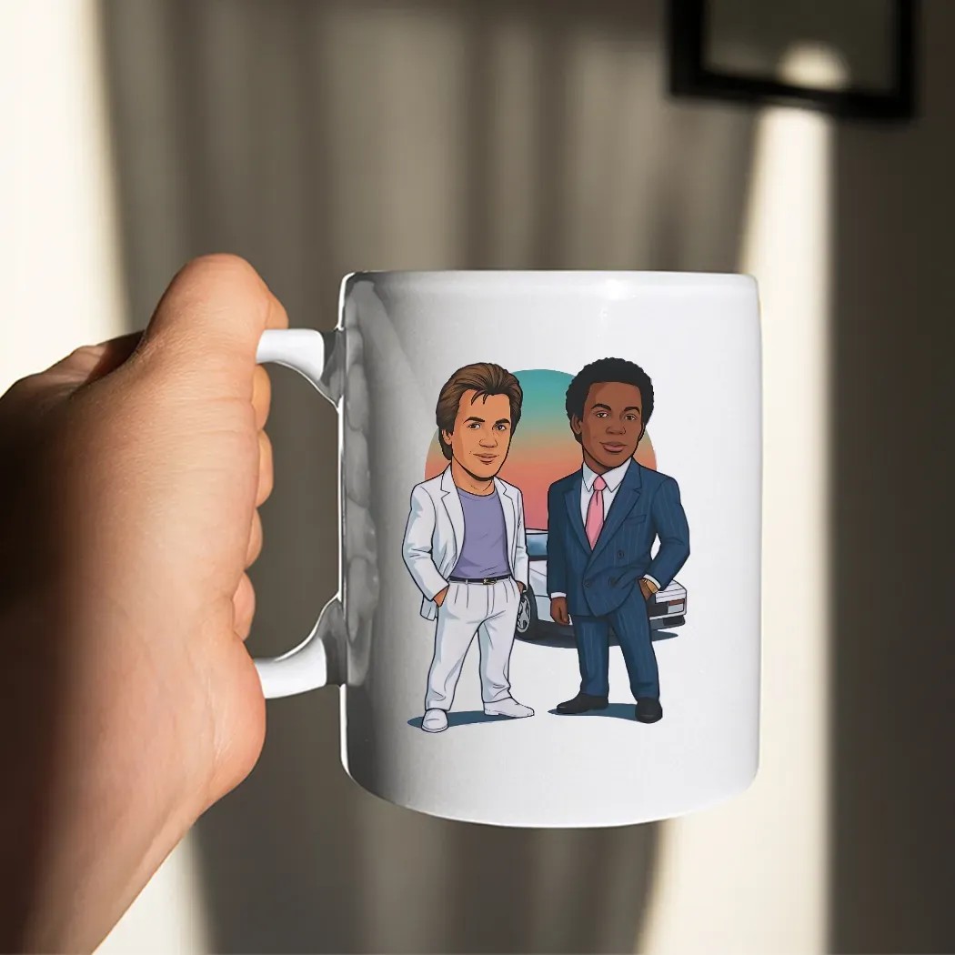 Miami Vice Cartoon Sonny Crockett And Rico Tubbs Caricature T Shirt
