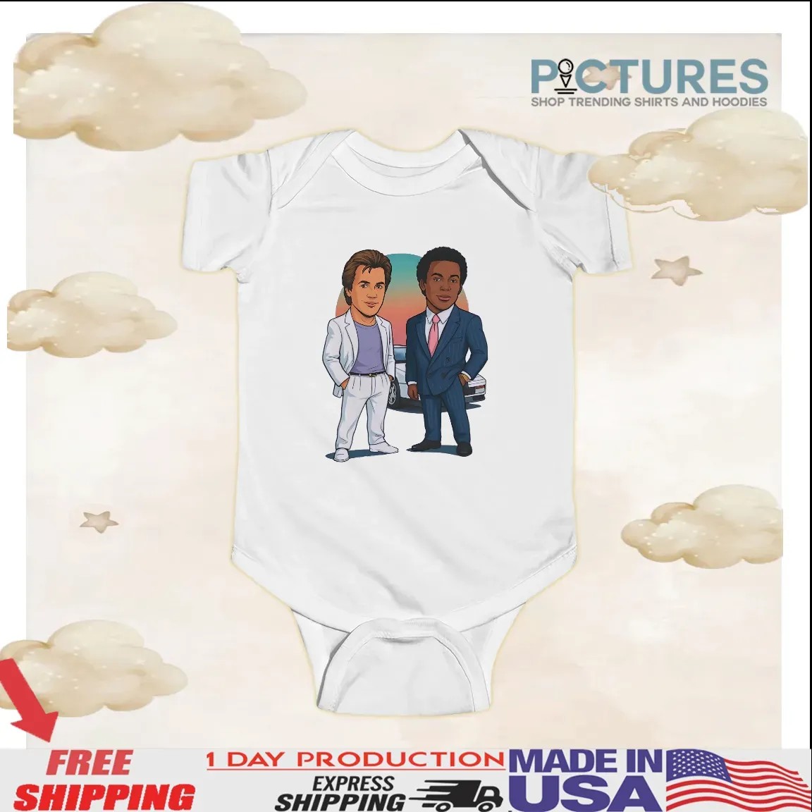 Miami Vice Cartoon Sonny Crockett And Rico Tubbs Caricature T Shirt