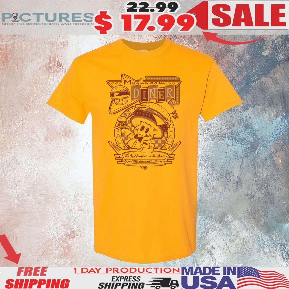 Mushroom Diner The Best Burger Road On The Road World Famous Since 1996 Graphic T Shirt