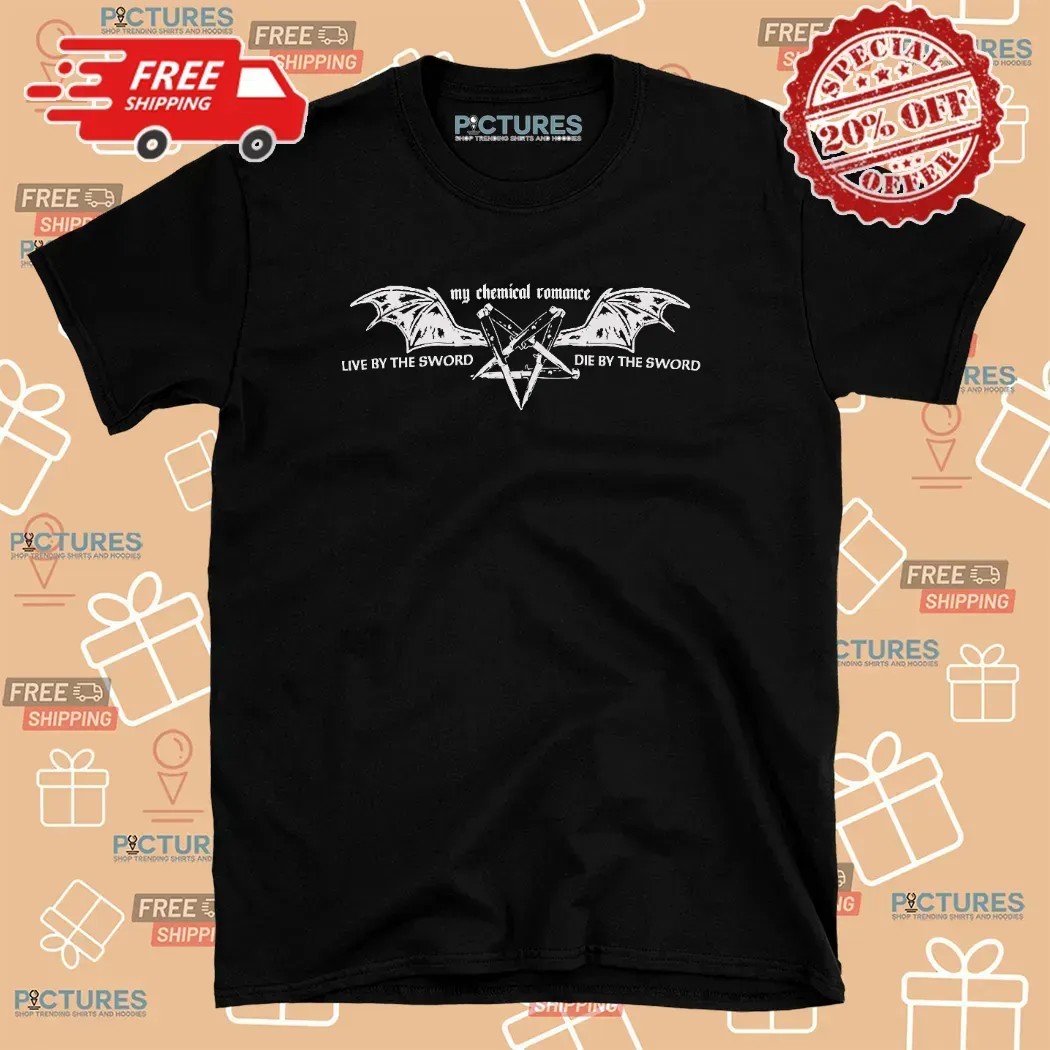 My Chemical Romance Live By The Sword Die By The Sword Bat Pentagram Wings T Shirt