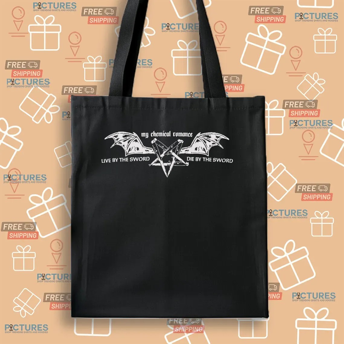 My Chemical Romance Live By The Sword Die By The Sword Bat Pentagram Wings T Shirt