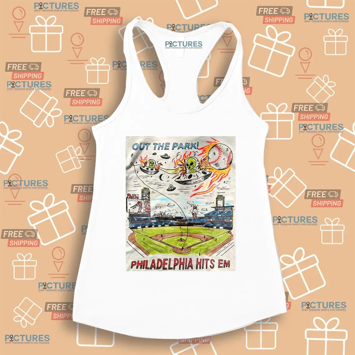 Out The Park Philadelphia Hits Em Phillies Alien Invasion Baseball T Shirt